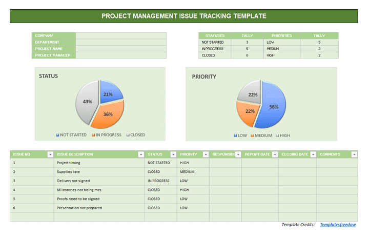 Project Management Issue Tracking Template