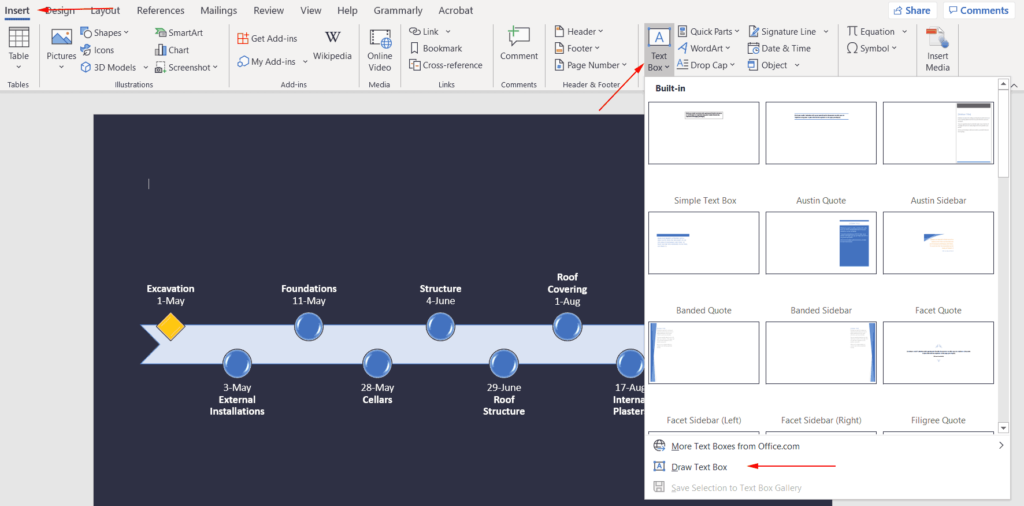 Draw a Text Box to Add Text on Timeline Page