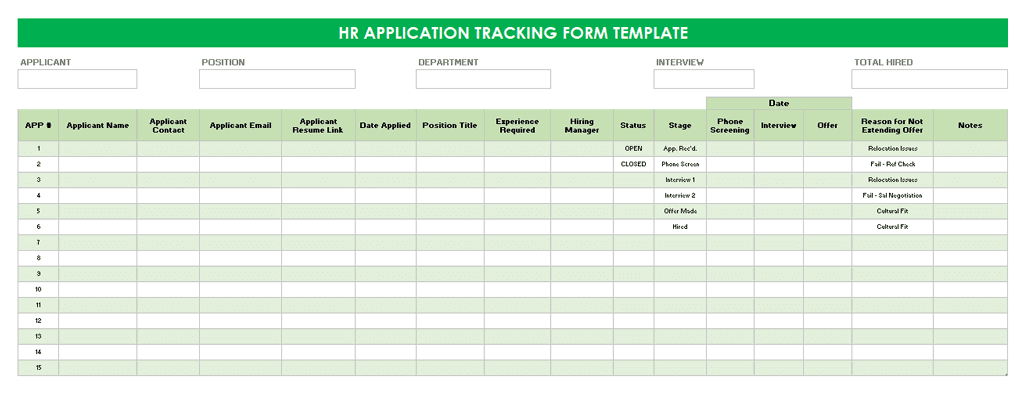 HR Application Tracking Form Template
