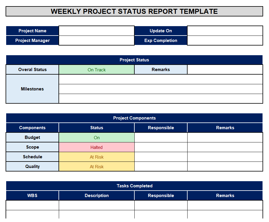 Weekly Project Status Report Template XLS Project Reporting