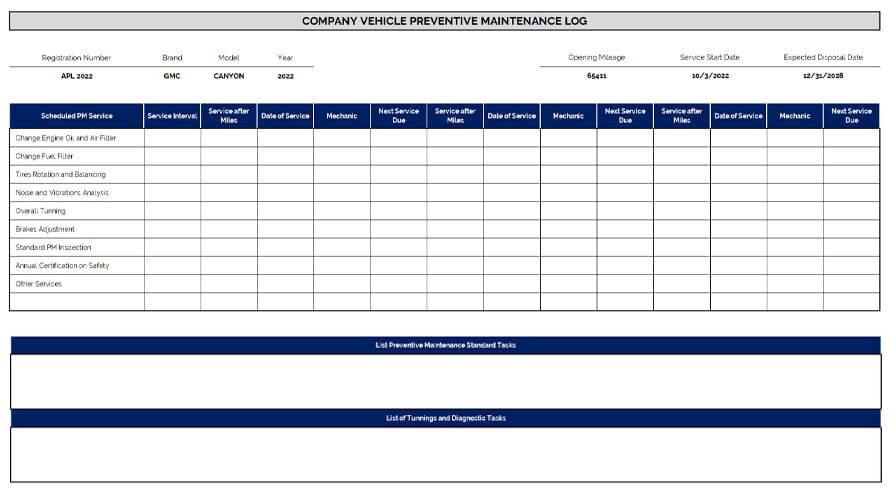 Best Free Fleet Maintenance Spreadsheet Excel Fleet Service Logs