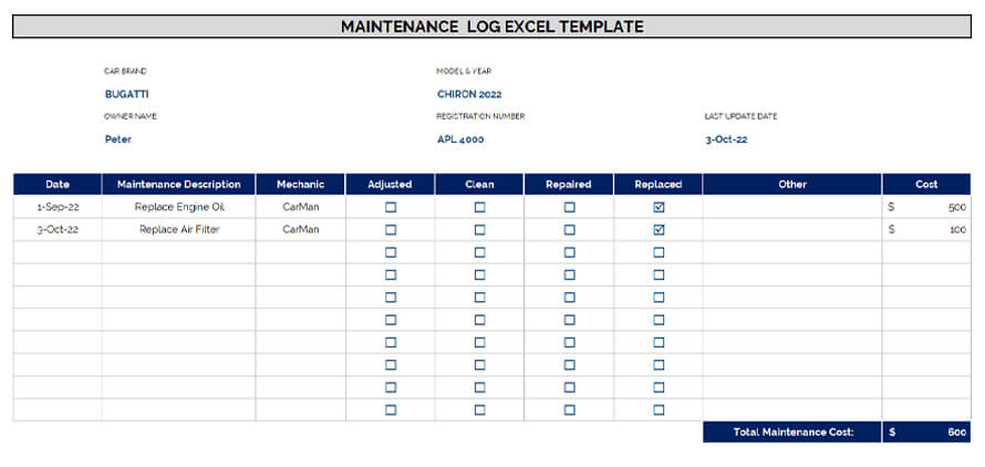 Best Free Fleet Maintenance Spreadsheet Excel Fleet Service Logs 9320